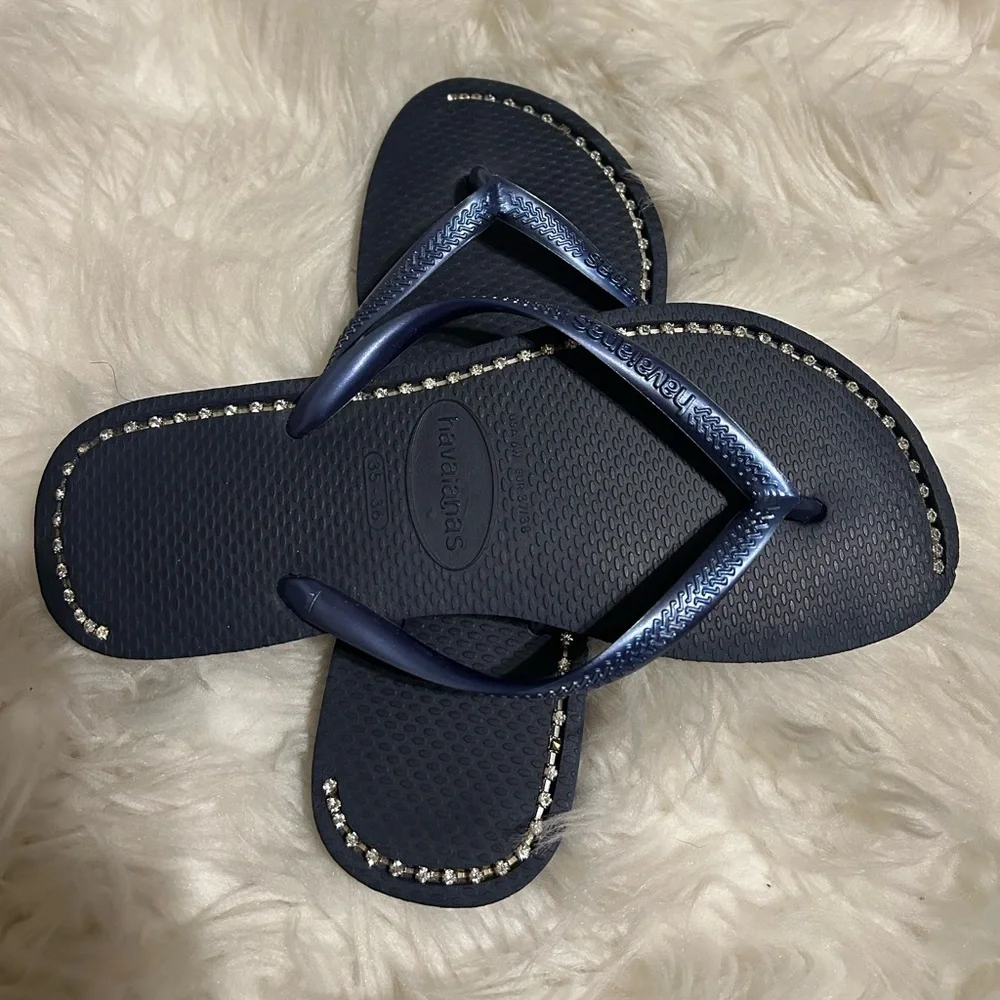 Havaianas Blue Flip Flops with Rhinestone Accents - Picture 2 of 5